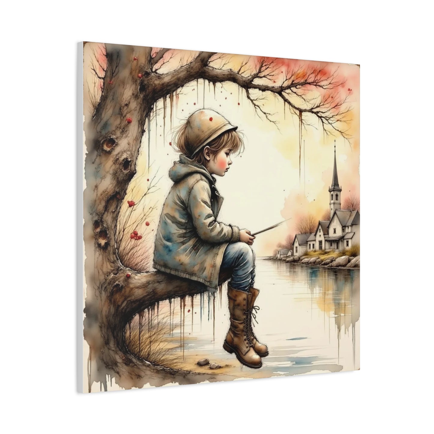 Boy Fishing in the Fall Abstract Art