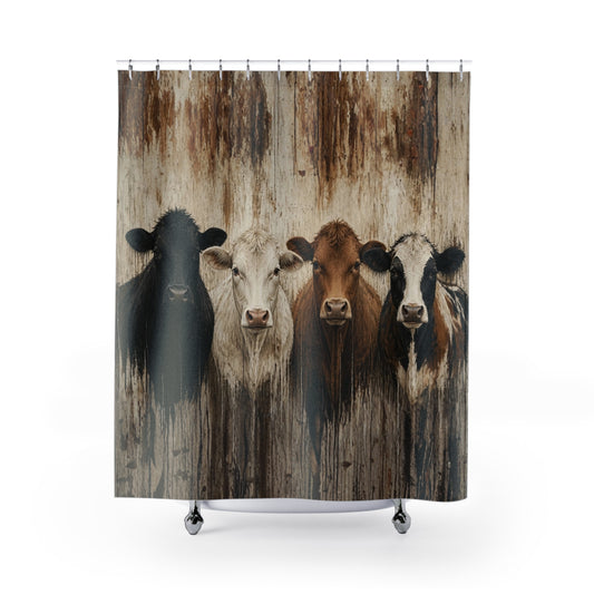 Rustic Farmhouse Cow Shower Curtain — Vintage Barn Wood Cows Bathroom Decor