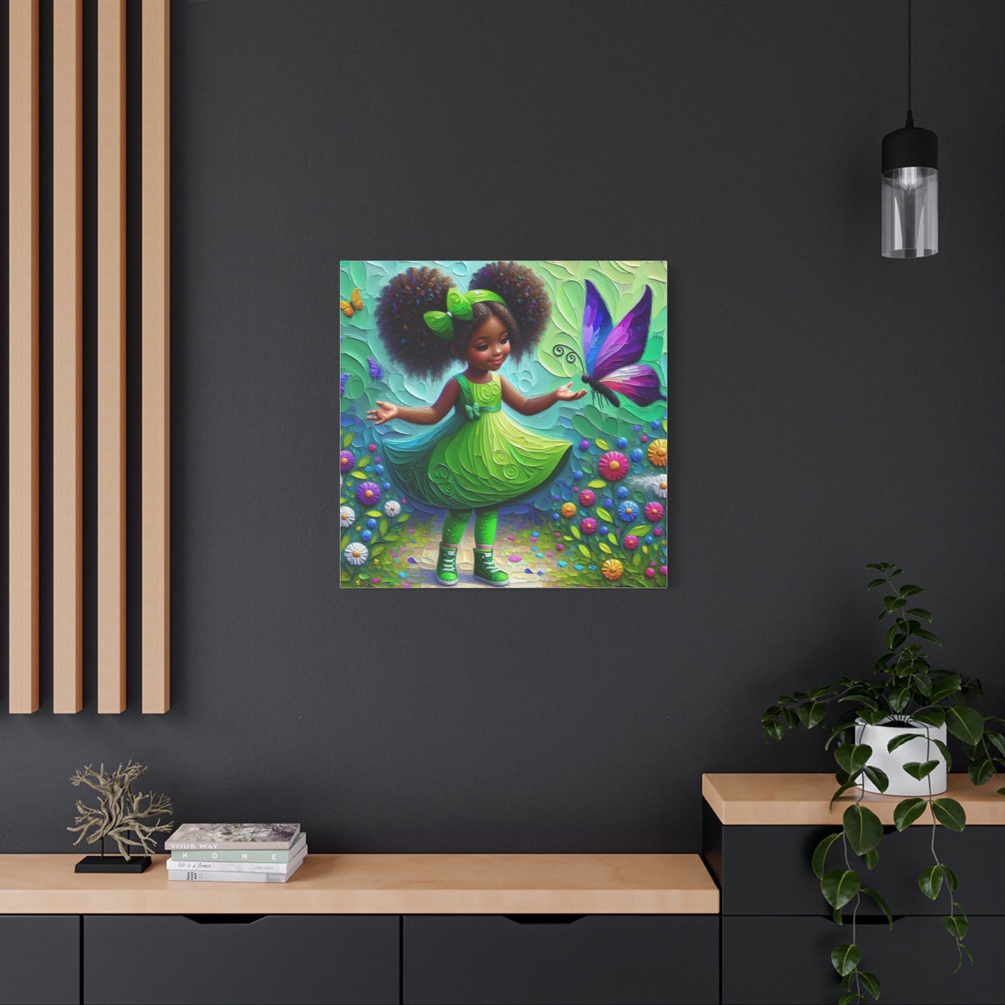 Beautiful Child in Green Black Canvas Art