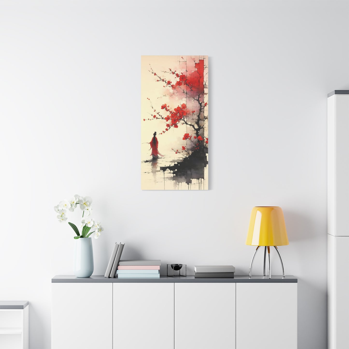 Red Flowers Asian Abstract Art