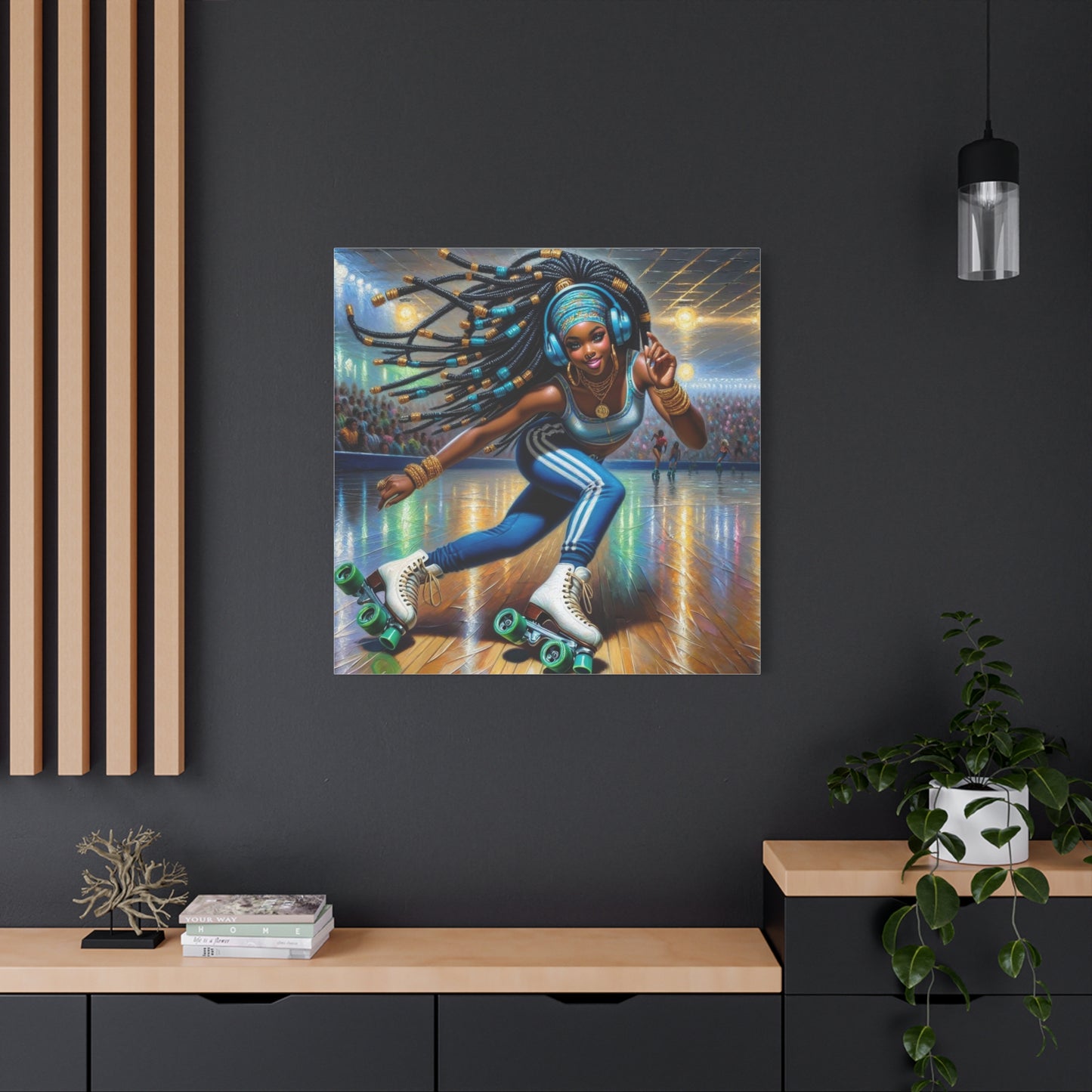 Beautiful Black Woman Roller Skating Canvas Art