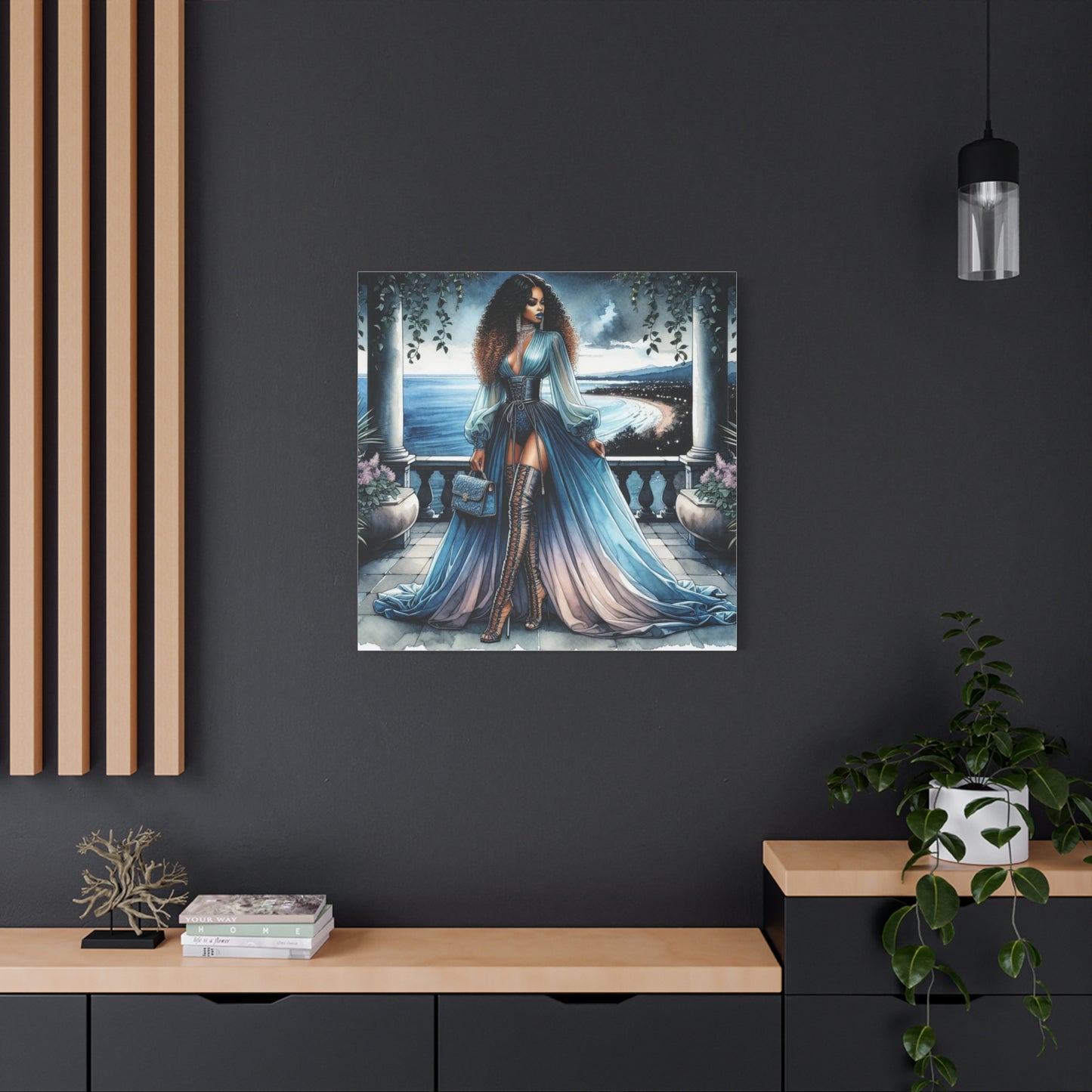 Beautiful Black Woman in Blue Canvas Art