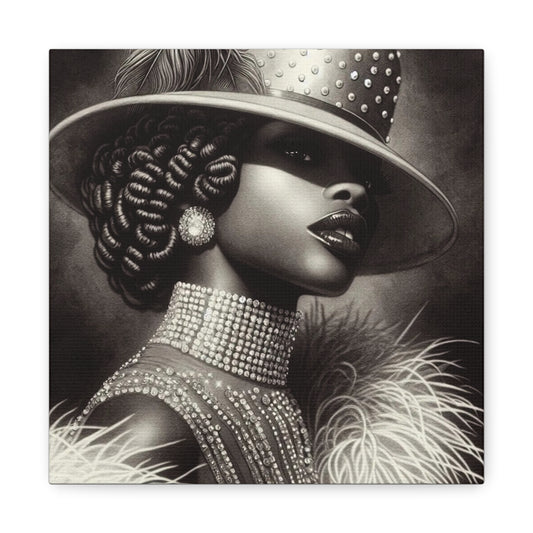 Beautiful Black Woman in Diamonds Hat Canvas Art