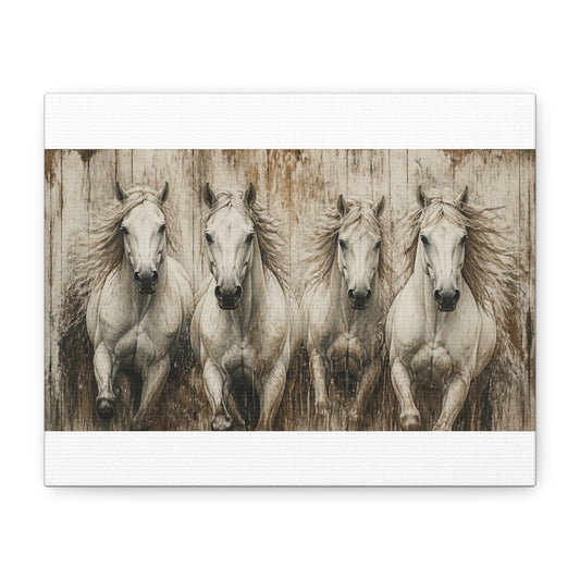 White Running Horses Matte Canvas Wall Art β Stretched 1.25"