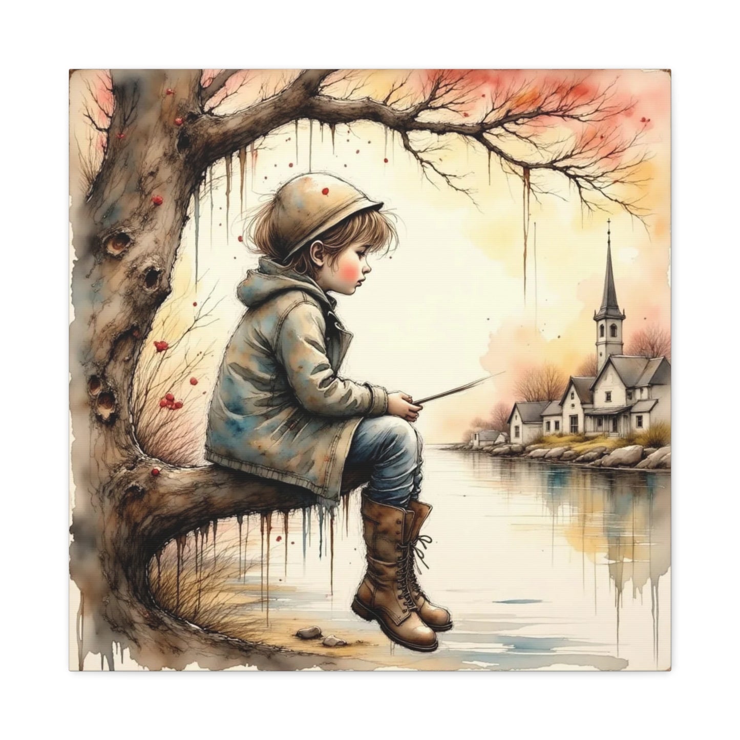 Boy Fishing in the Fall Abstract Art