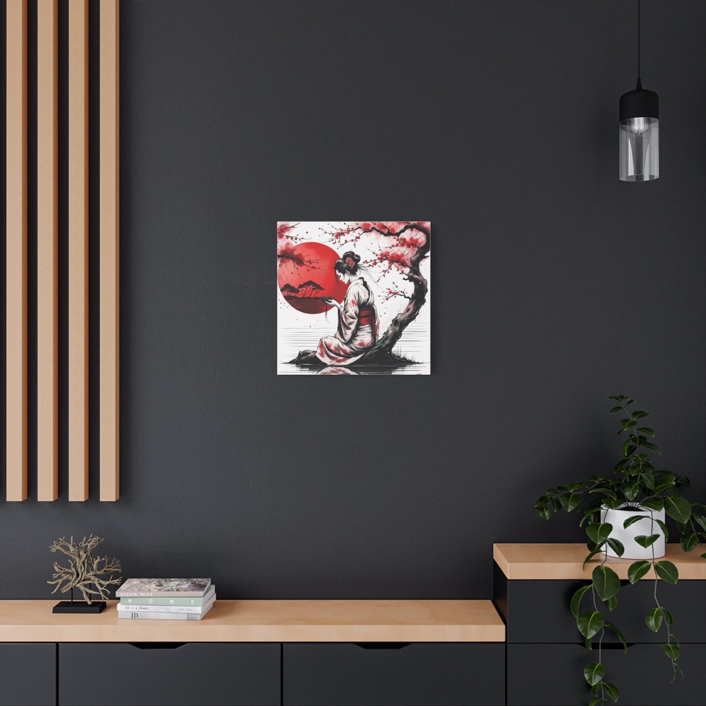 Geisha by the Tree Asian Abstract Art