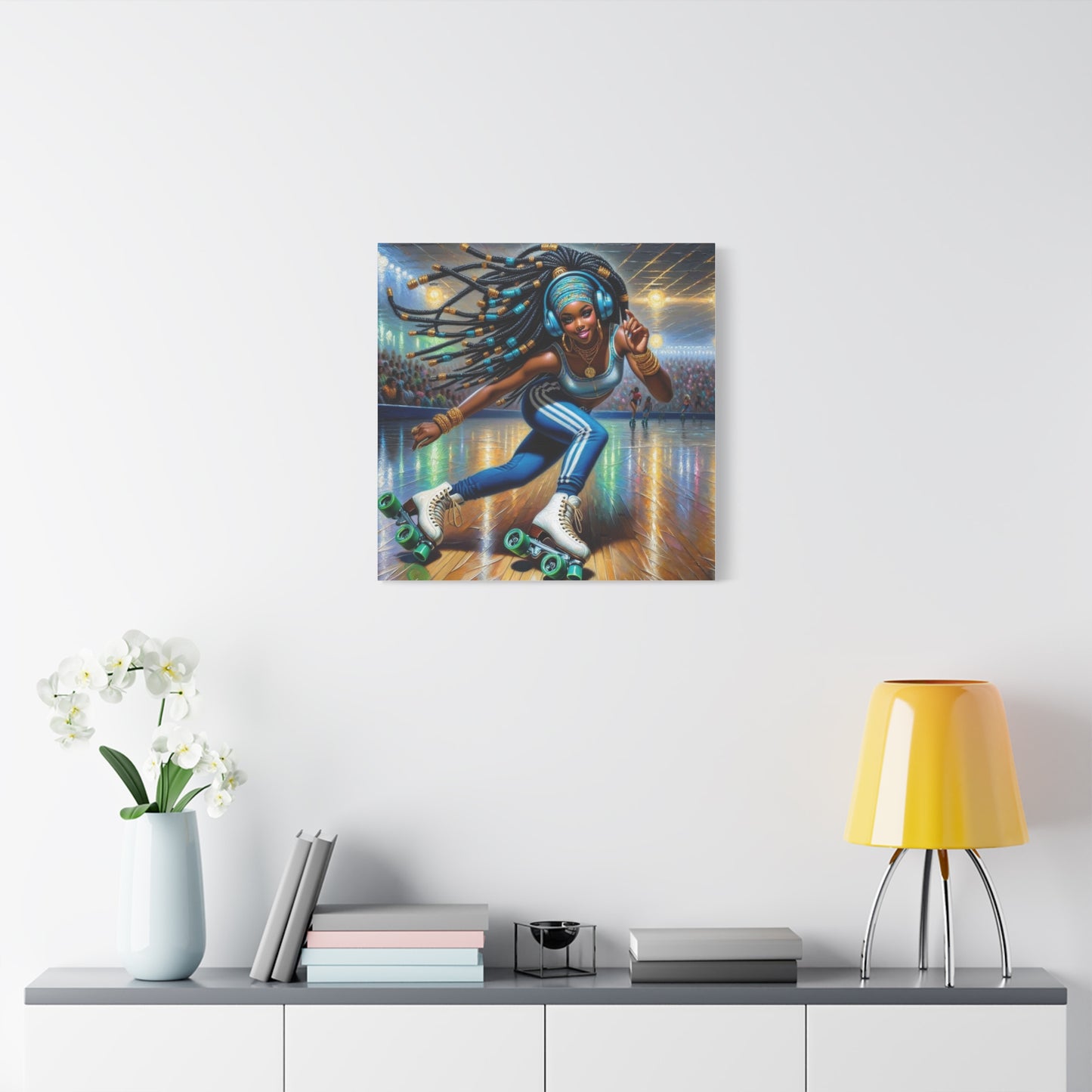 Beautiful Black Woman Roller Skating Canvas Art