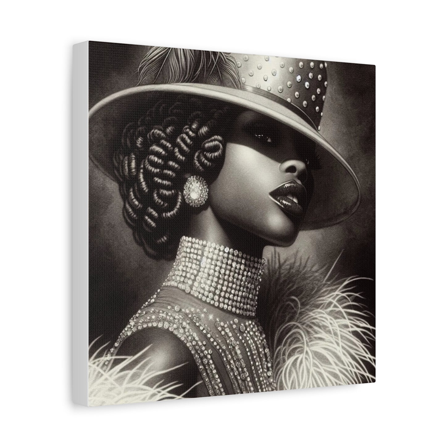 Beautiful Black Woman in Diamonds Hat Canvas Art