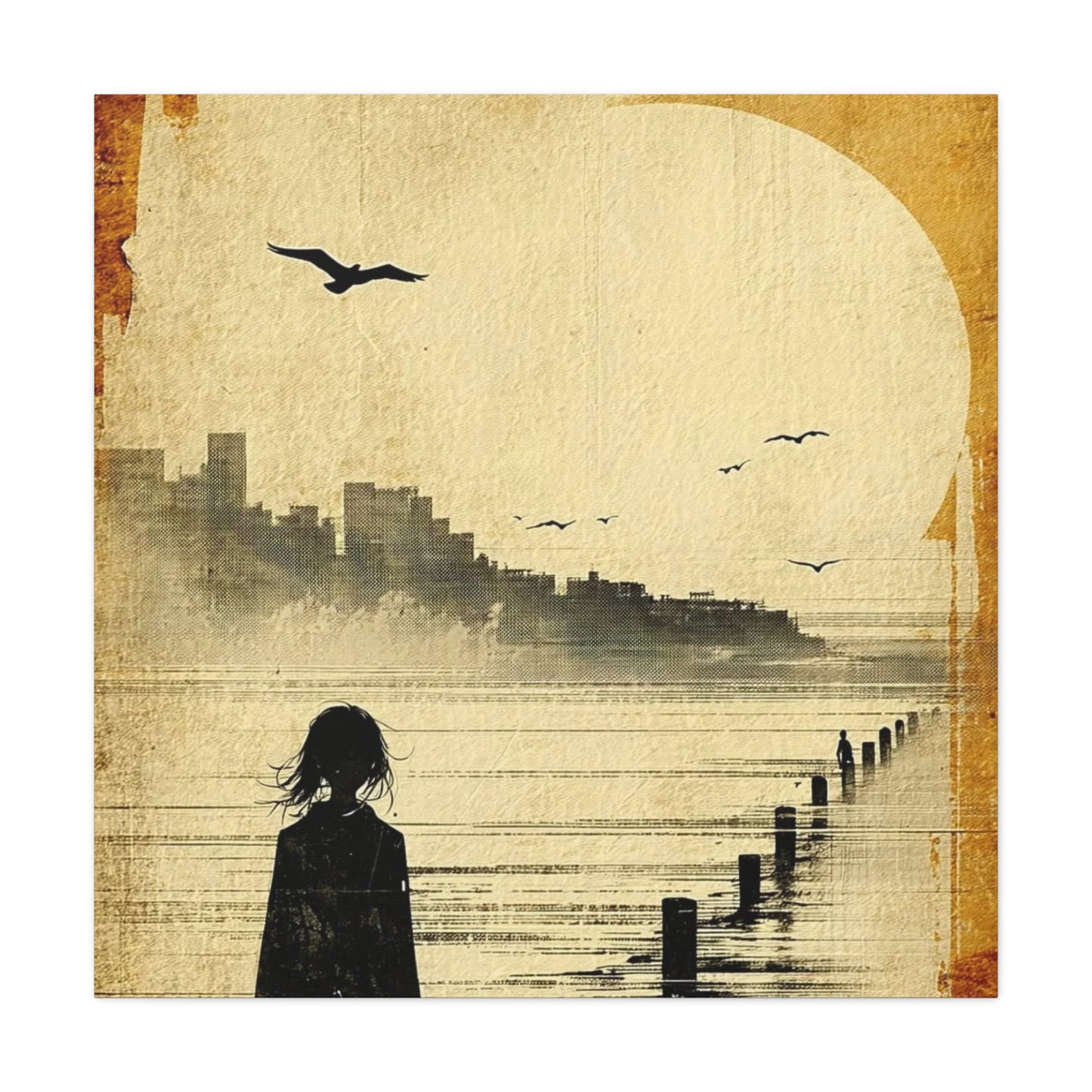 Girl on a Pier Abstract Art
