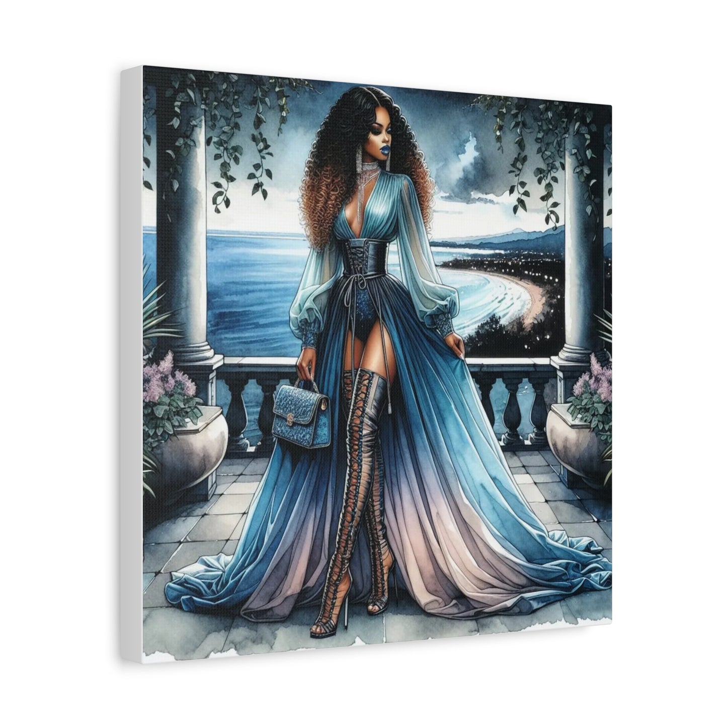 Beautiful Black Woman in Blue Canvas Art