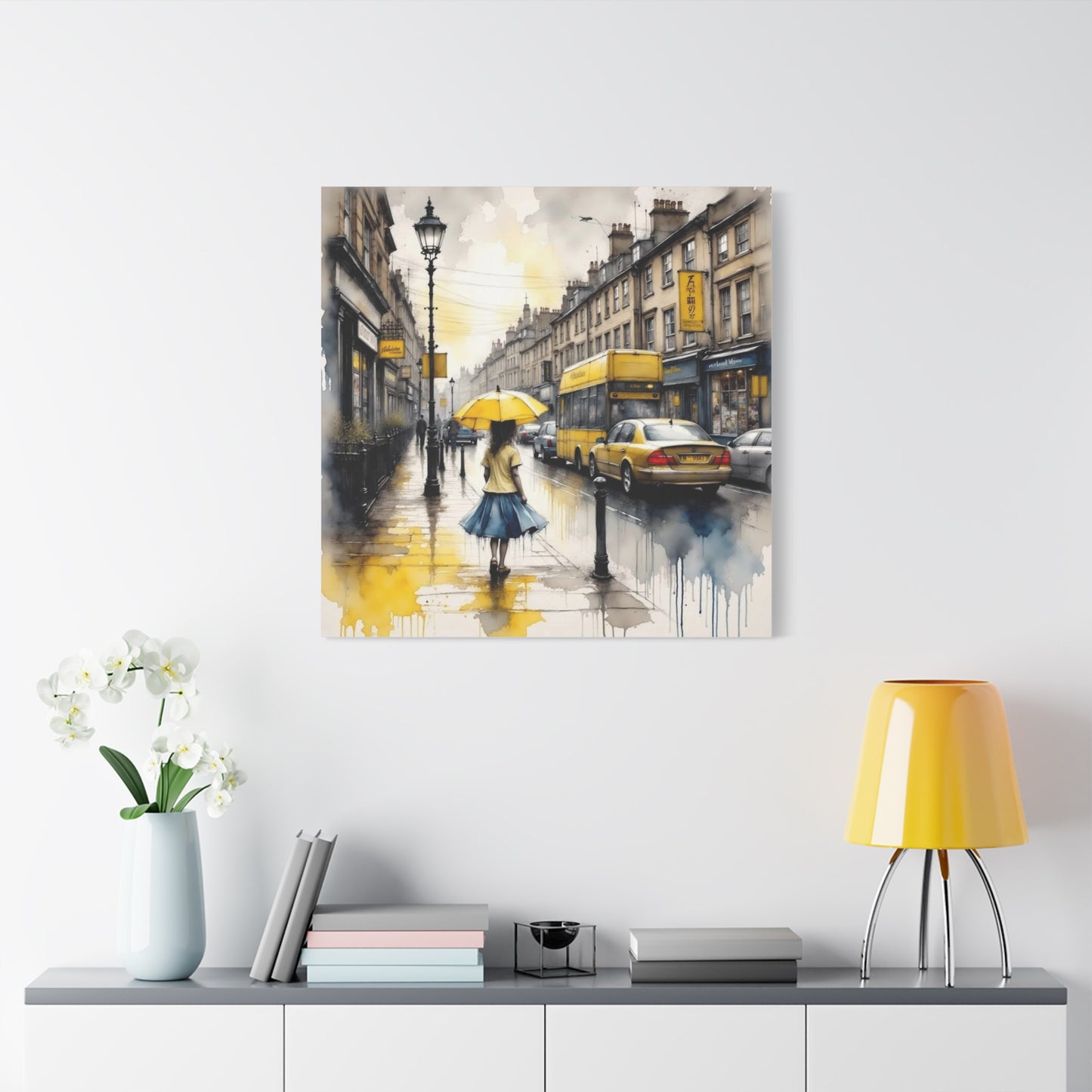 Girl with the Yellow Umbrella Abstract Art