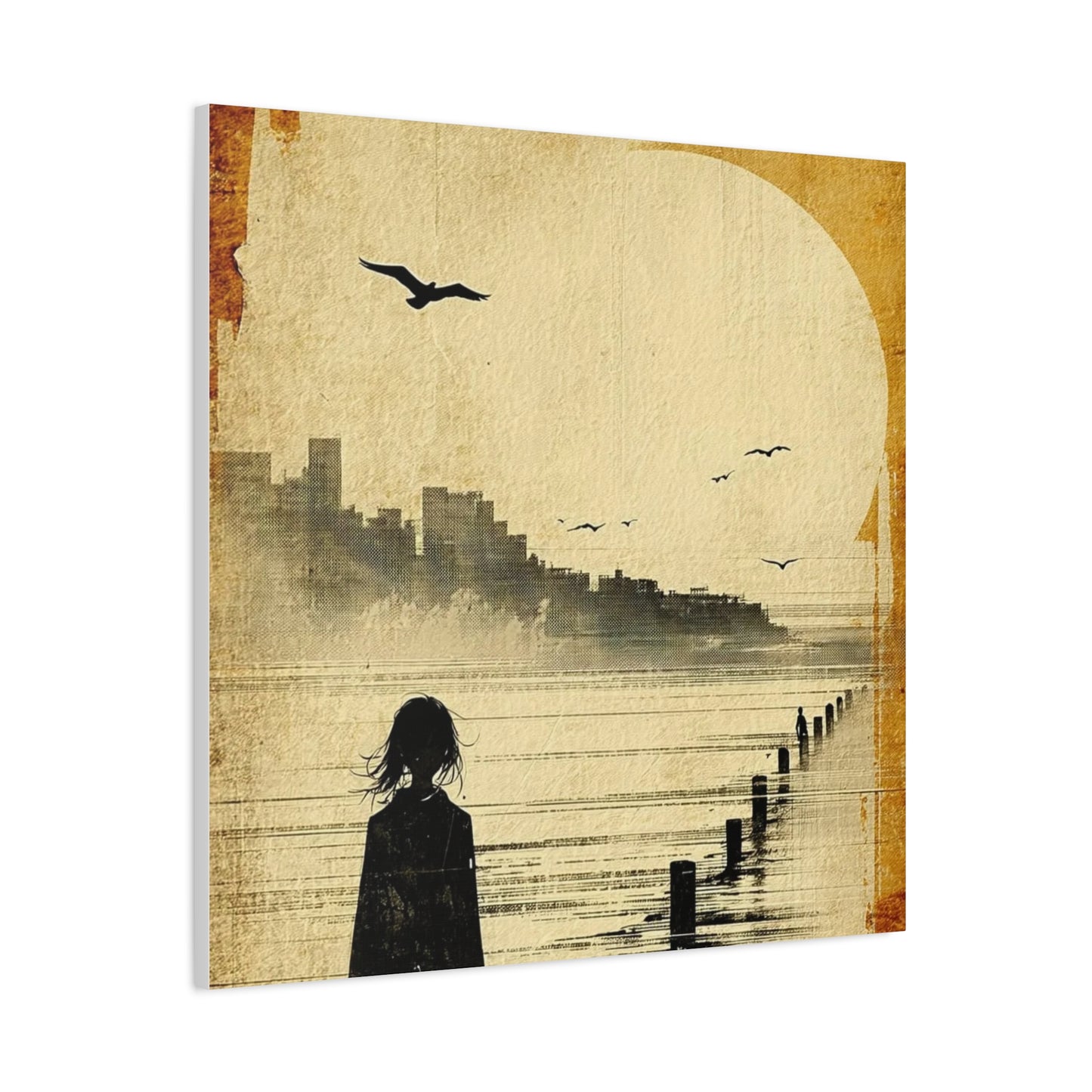 Girl on a Pier Abstract Art