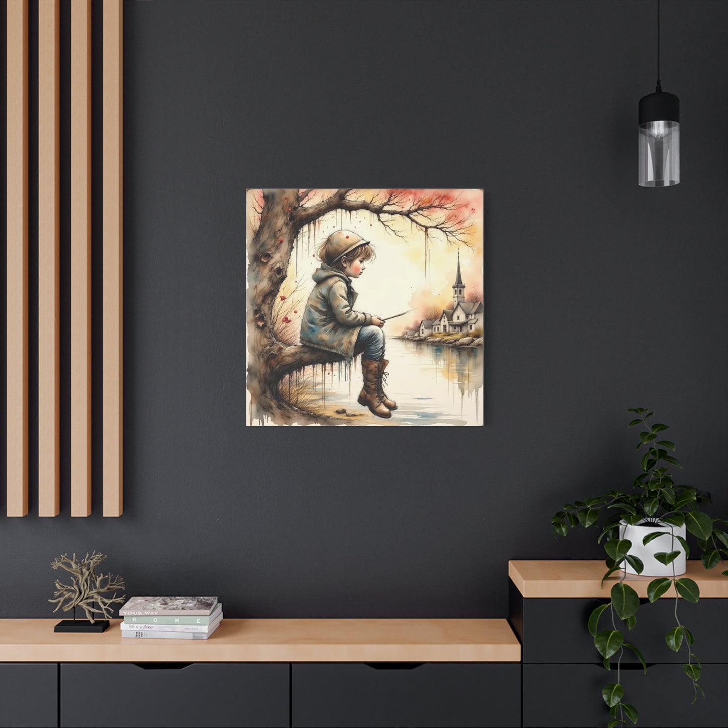 Boy Fishing in the Fall Abstract Art