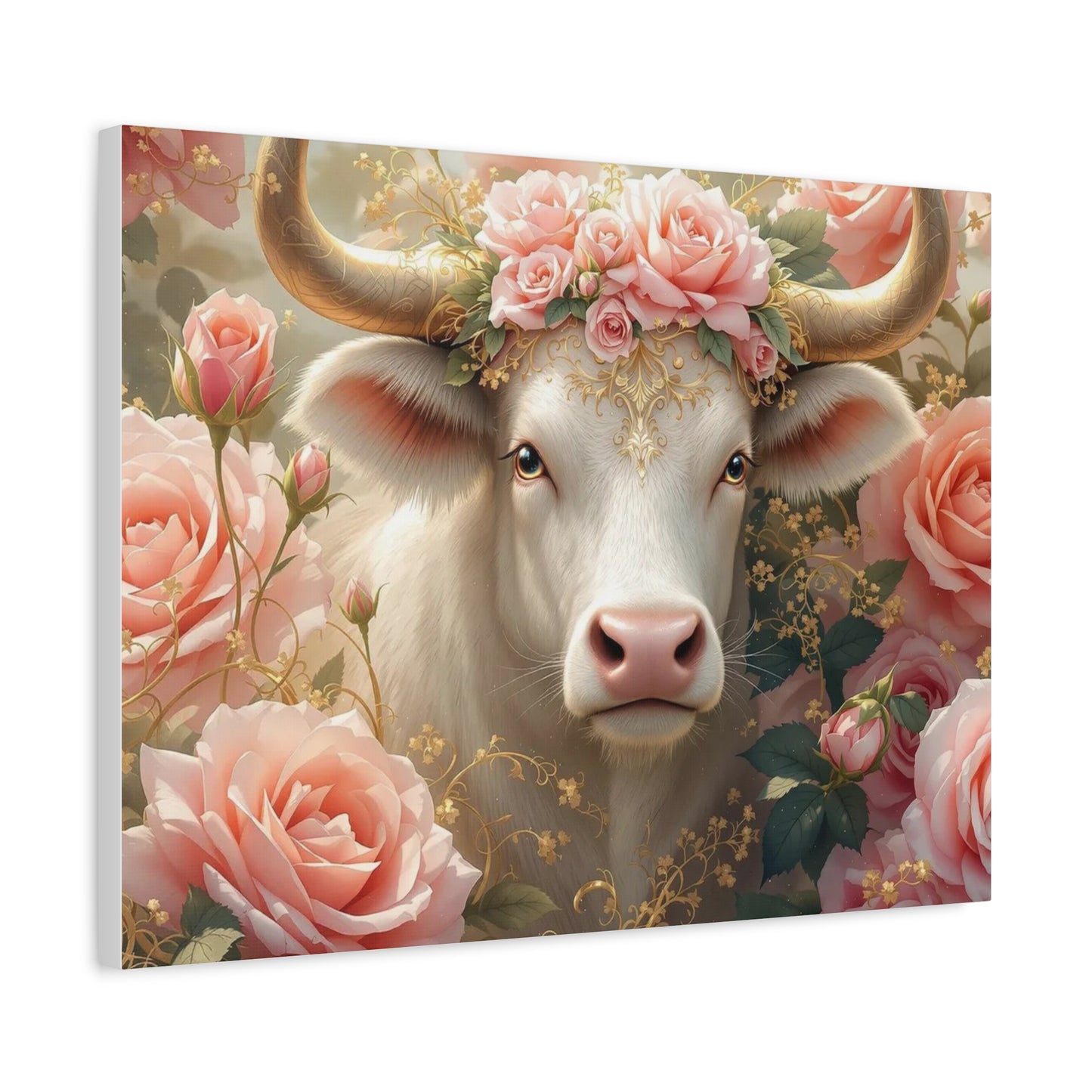 Canvas Print - Pink Rose Cow Picture