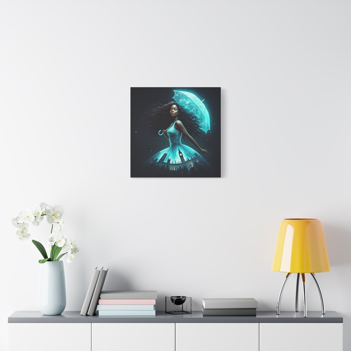 Beautiful Black Woman w Umbrella Canvas Art