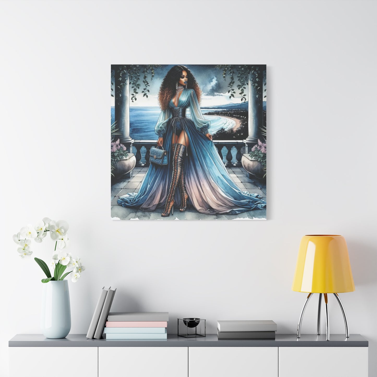 Beautiful Black Woman in Blue Canvas Art