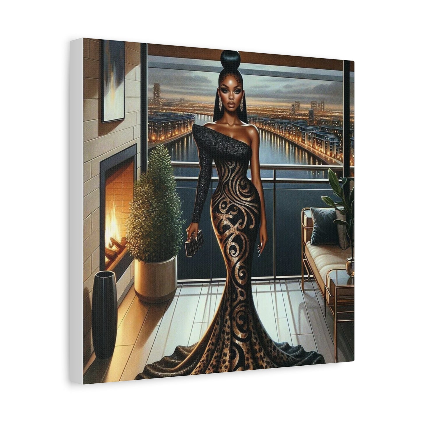 Elegant Woman Black Canvas Art