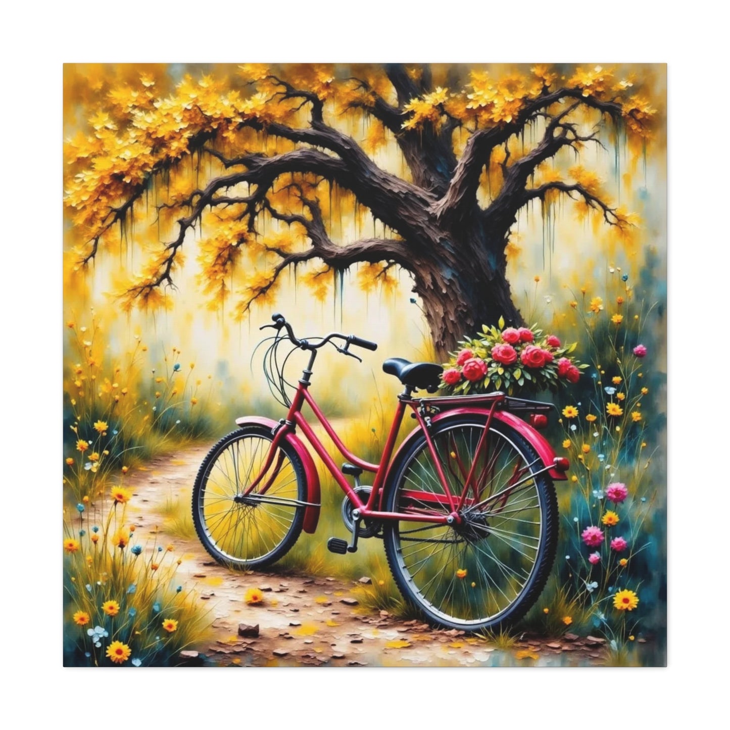 Bicycle on the Flower Path Abstract Art