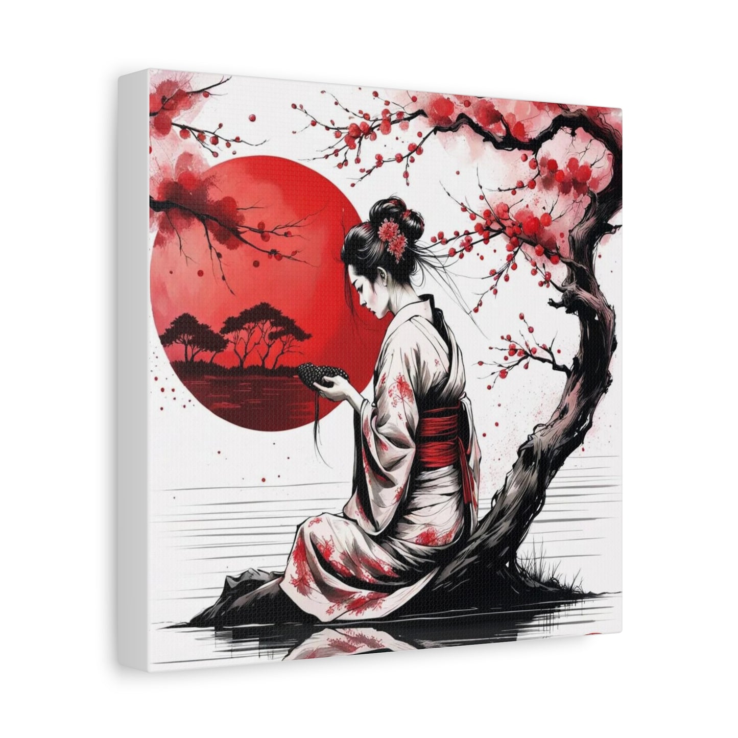 Geisha by the Tree Asian Abstract Art