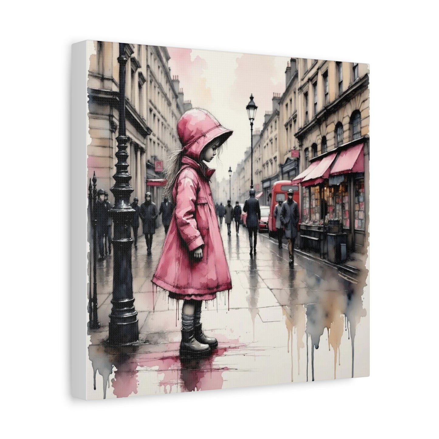 Girl in a Pink Raincoat Abstract Art