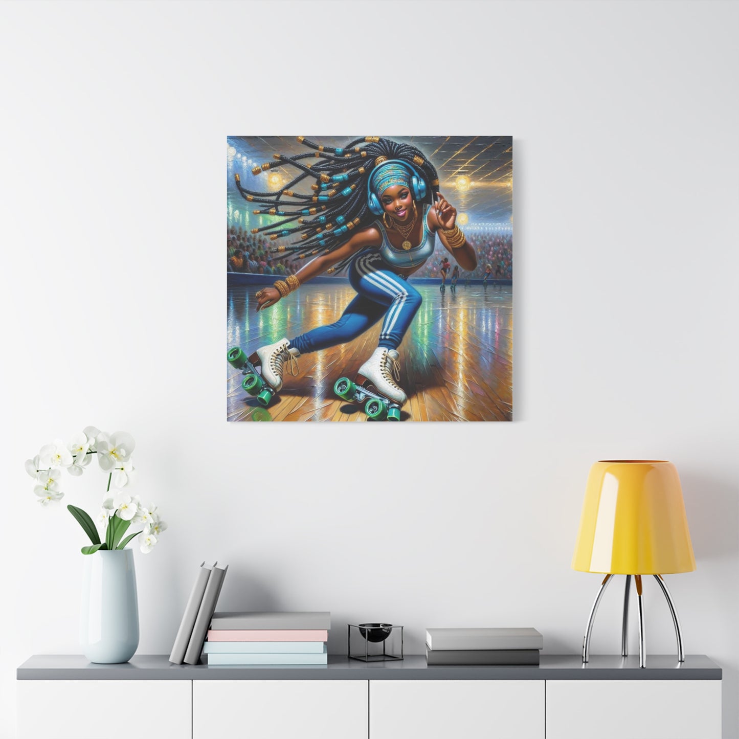 Beautiful Black Woman Roller Skating Canvas Art