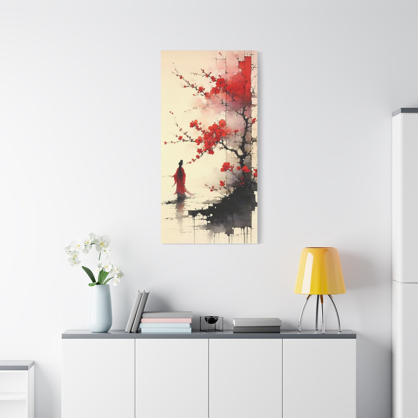 Red Flowers Asian Abstract Art