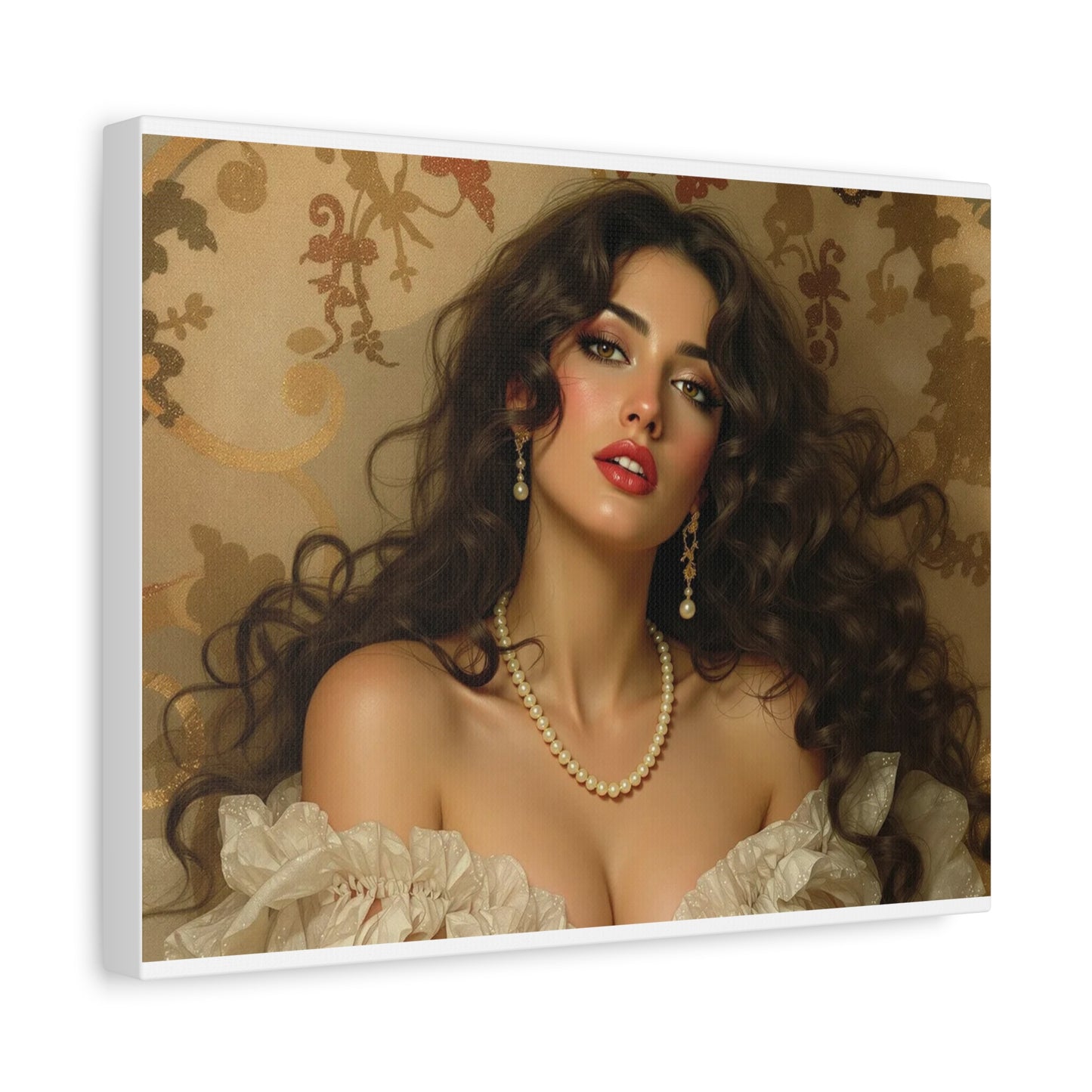Canvas Print - Brunette Woman With Pearls