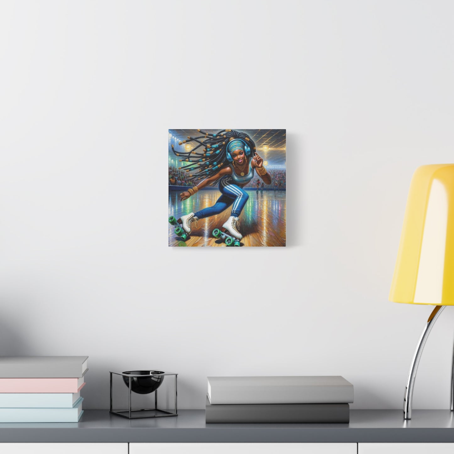 Beautiful Black Woman Roller Skating Canvas Art