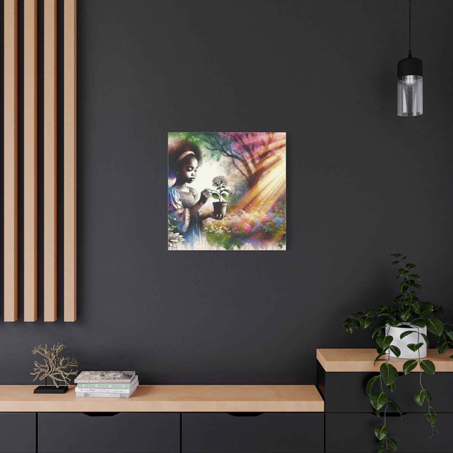 Black Child in Garden Canvas Art