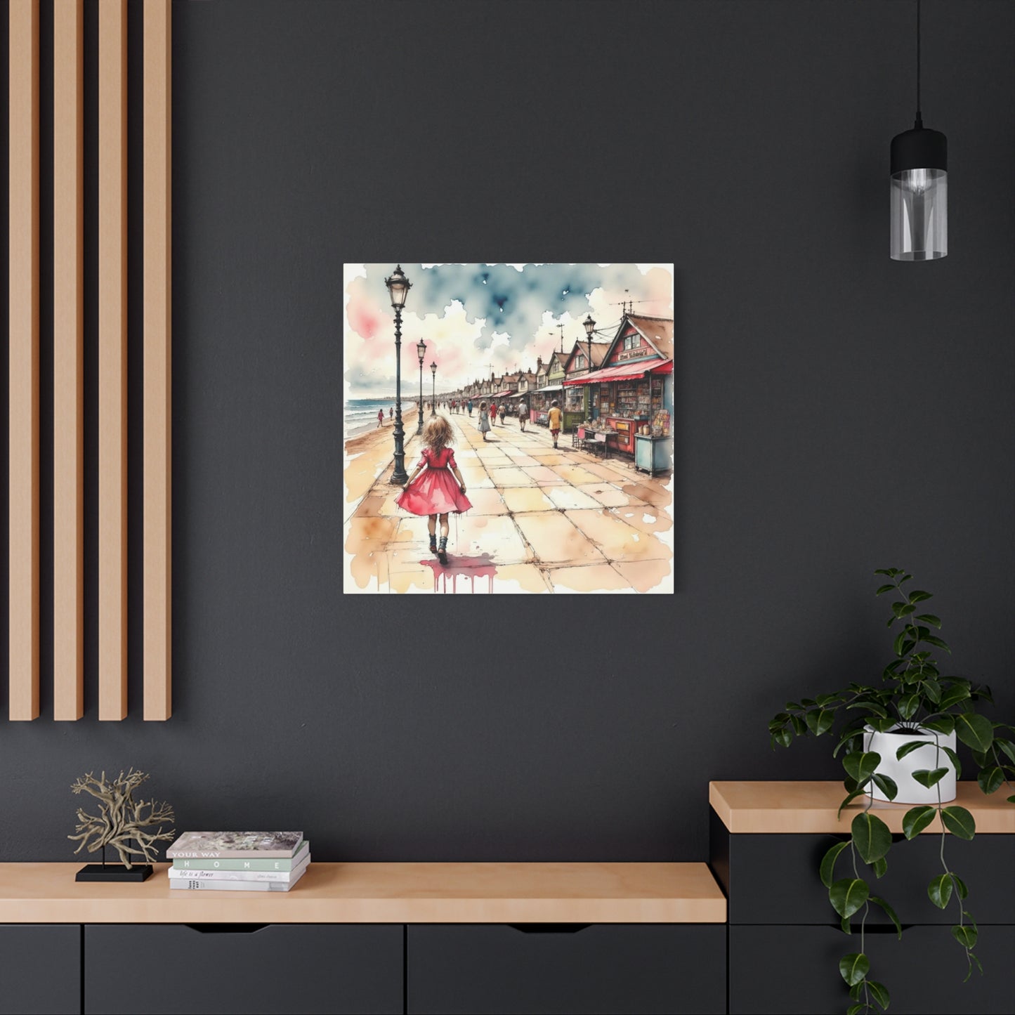 Girl in a Pink Dress Beach Front View Abstract Art