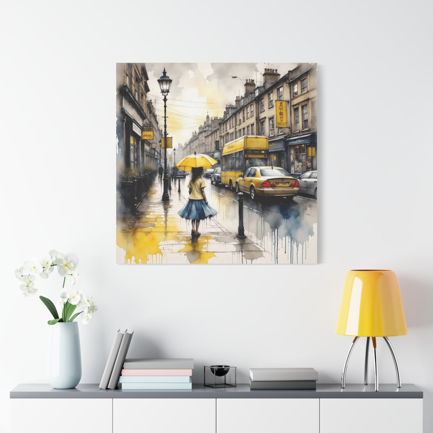 Girl with the Yellow Umbrella Abstract Art