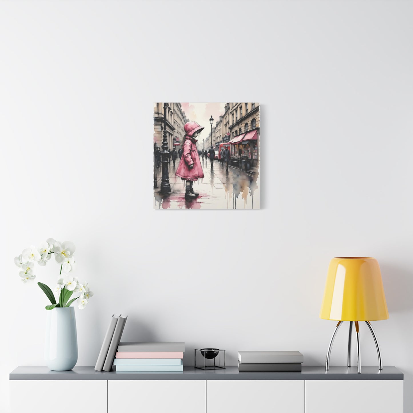 Girl in a Pink Raincoat Abstract Art