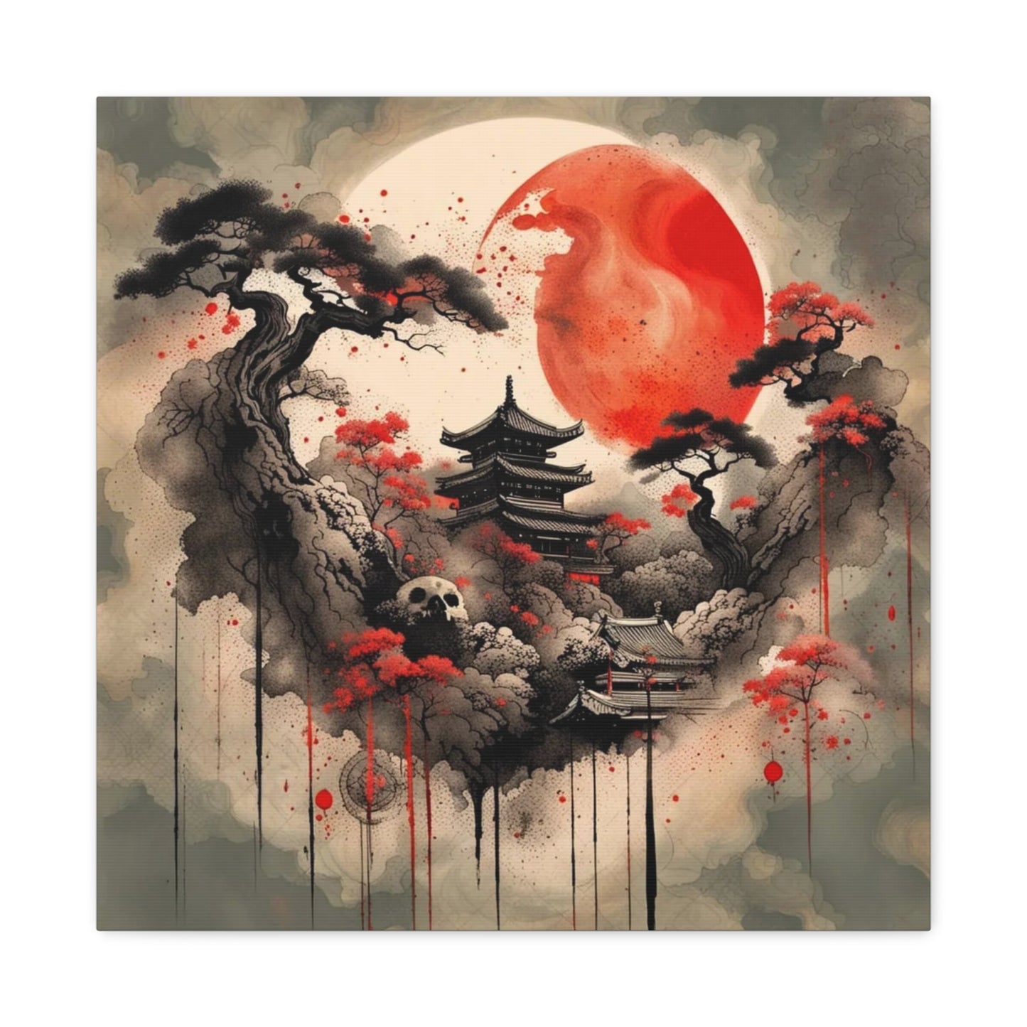Red Moon Asian Abstract Art