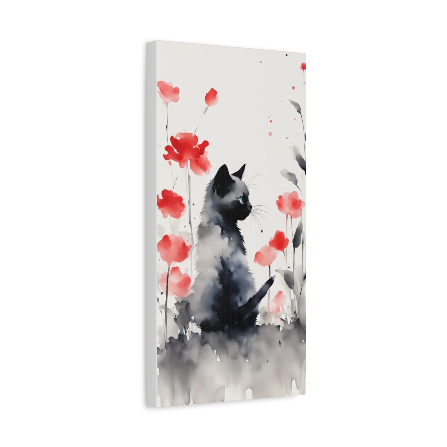 Kitten with Red Flowers Abstract Art