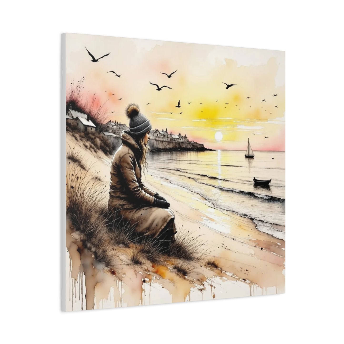 Girl on the Beach in the Winter Abstract Art