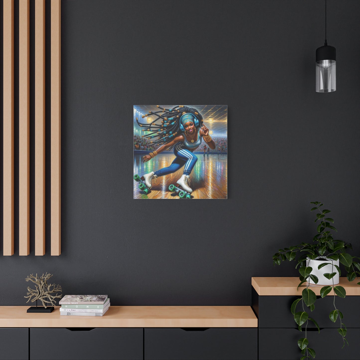 Beautiful Black Woman Roller Skating Canvas Art