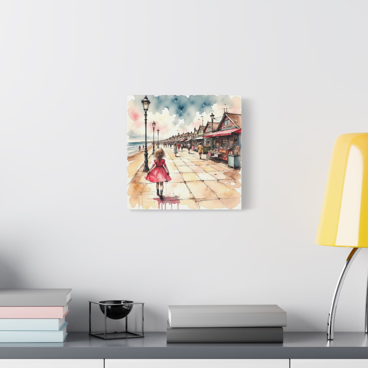 Girl in a Pink Dress Beach Front View Abstract Art