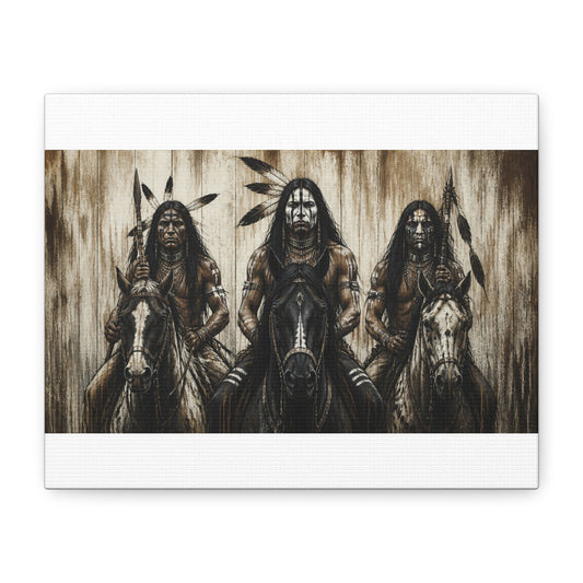 Native American Warriors Canvas Print — Three Horsemen Matte Stretched Wall Art