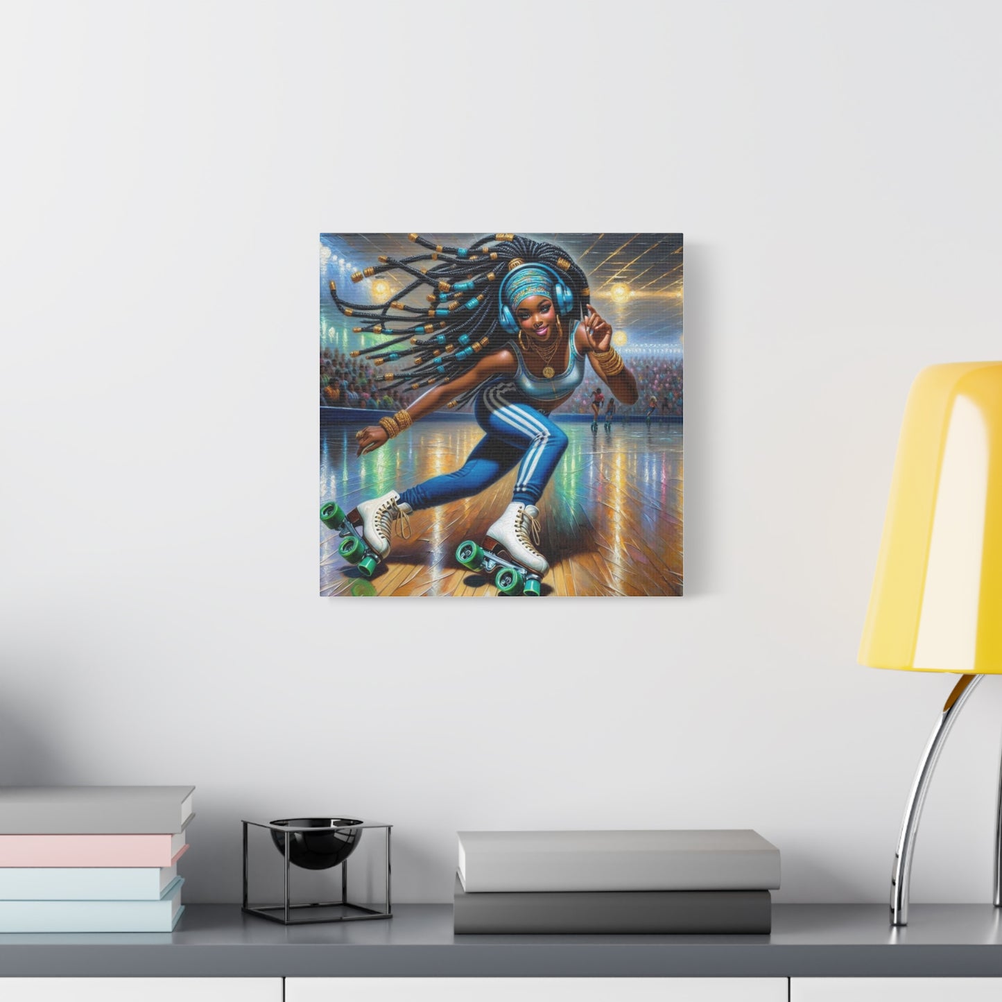 Beautiful Black Woman Roller Skating Canvas Art