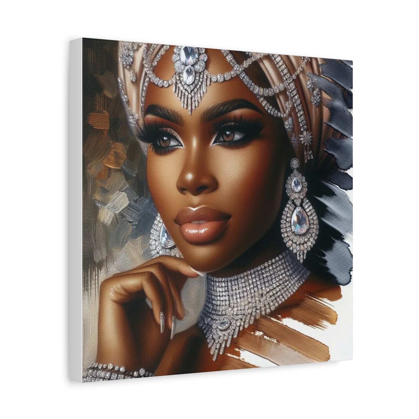 Beautiful Black Woman w Diamonds Canvas Art