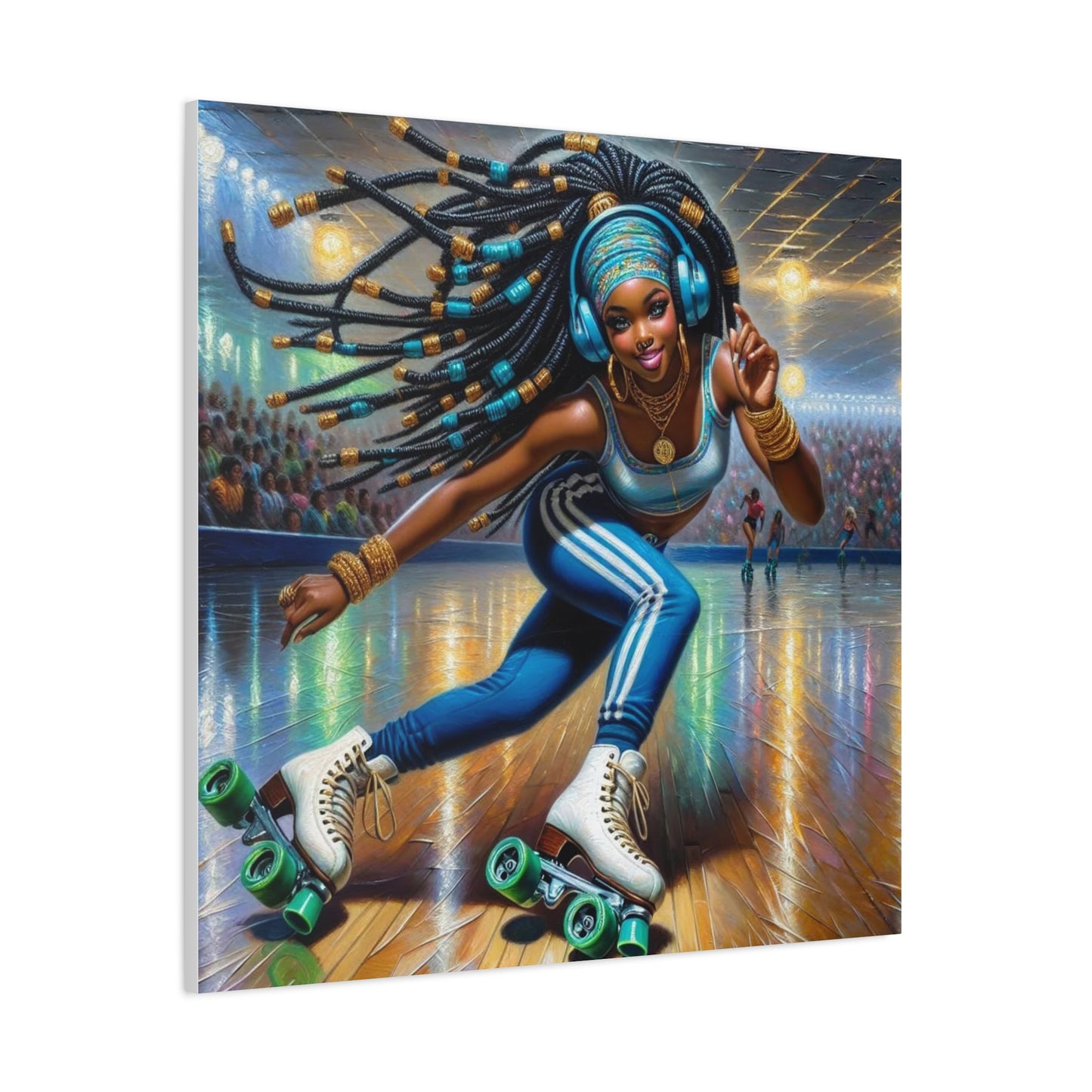 Beautiful Black Woman Roller Skating Canvas Art