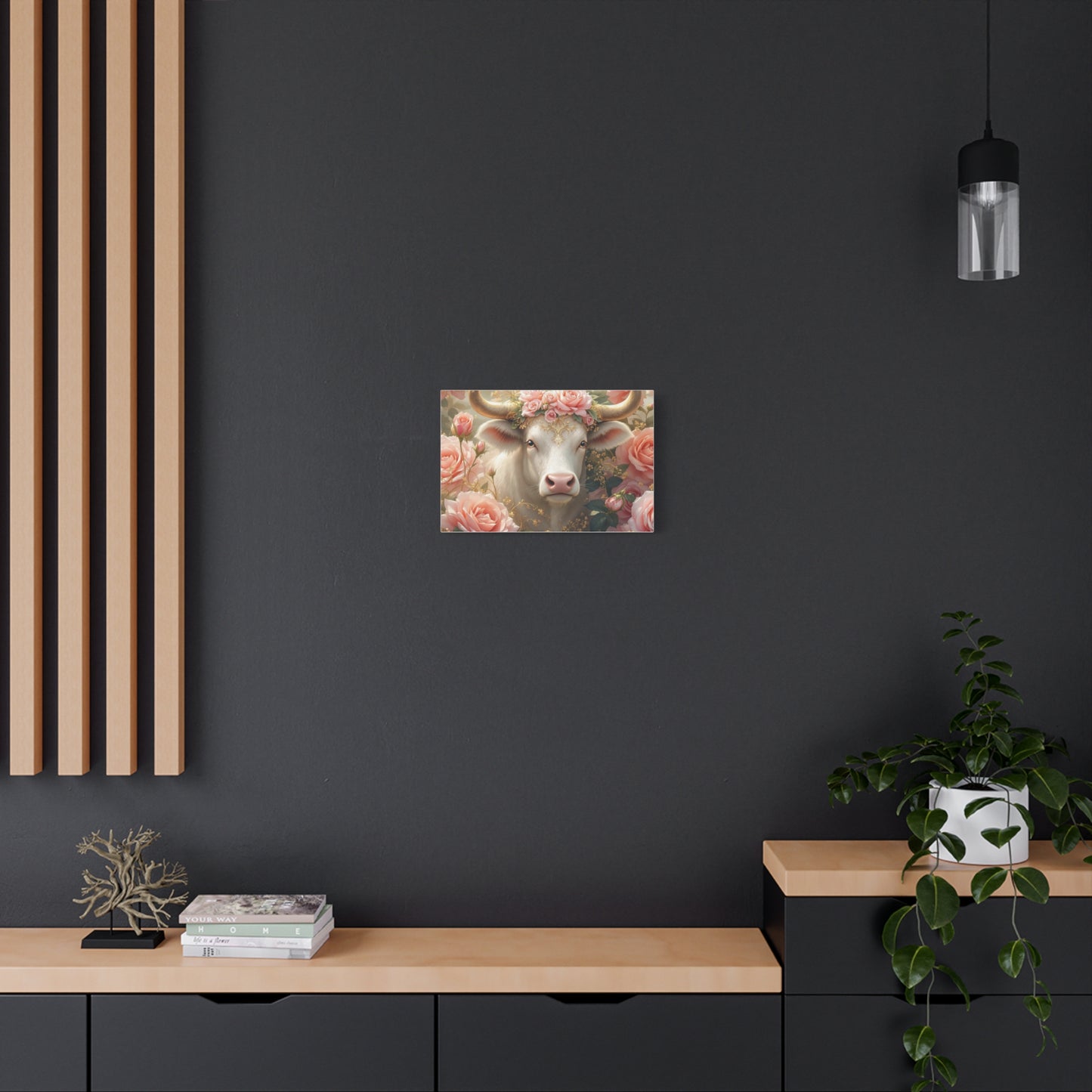 Canvas Print - Pink Rose Cow Picture