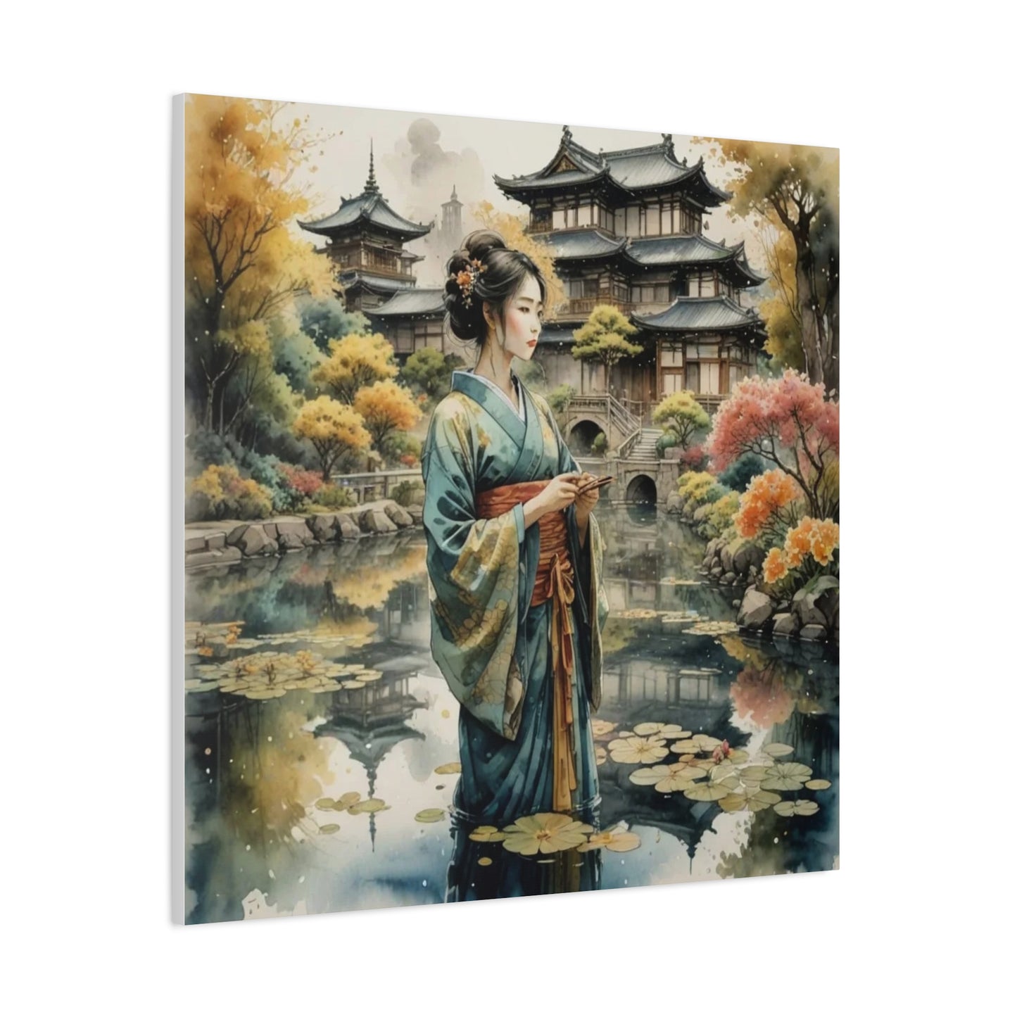 Geisha in the Pond Asian Abstract Art
