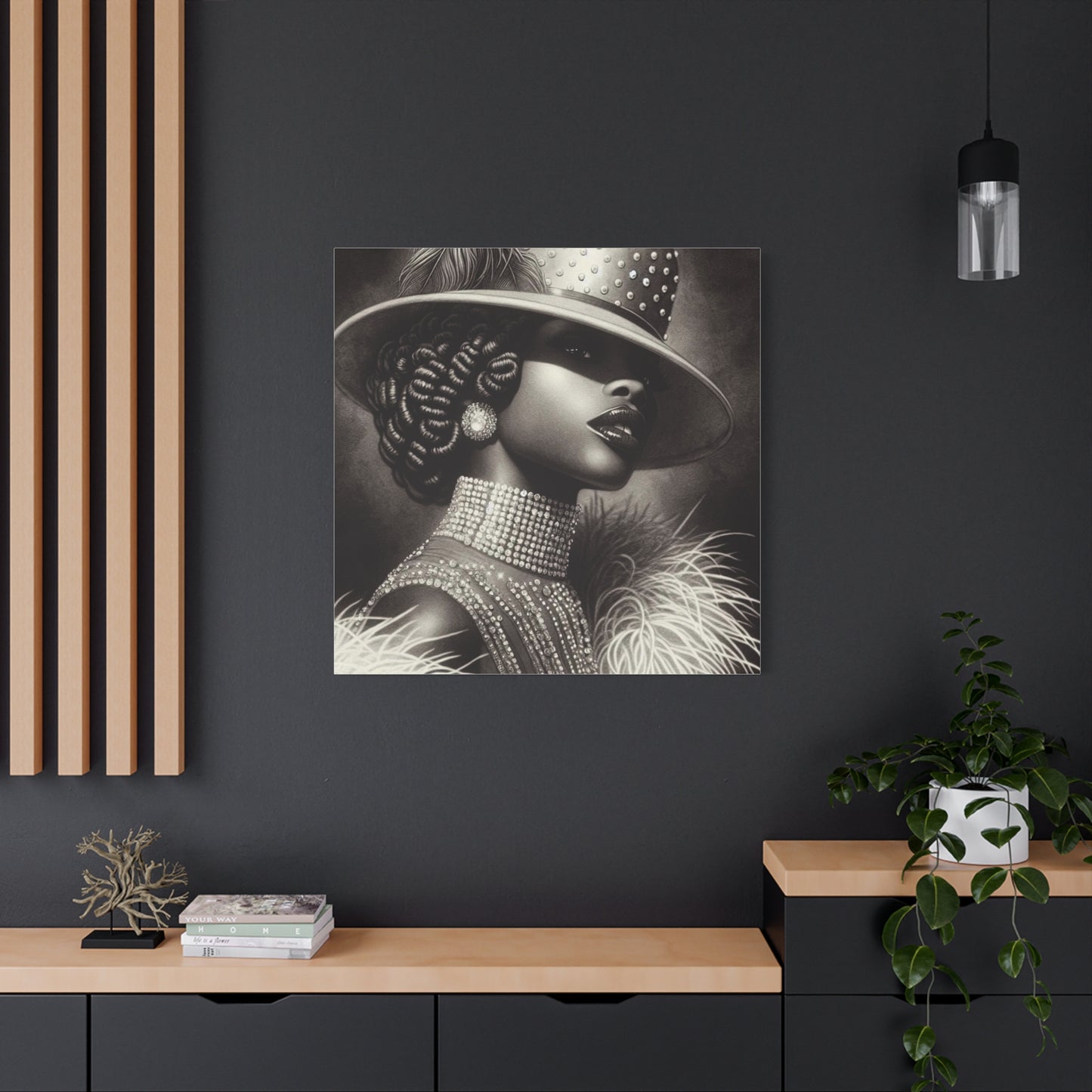 Beautiful Black Woman in Diamonds Hat Canvas Art