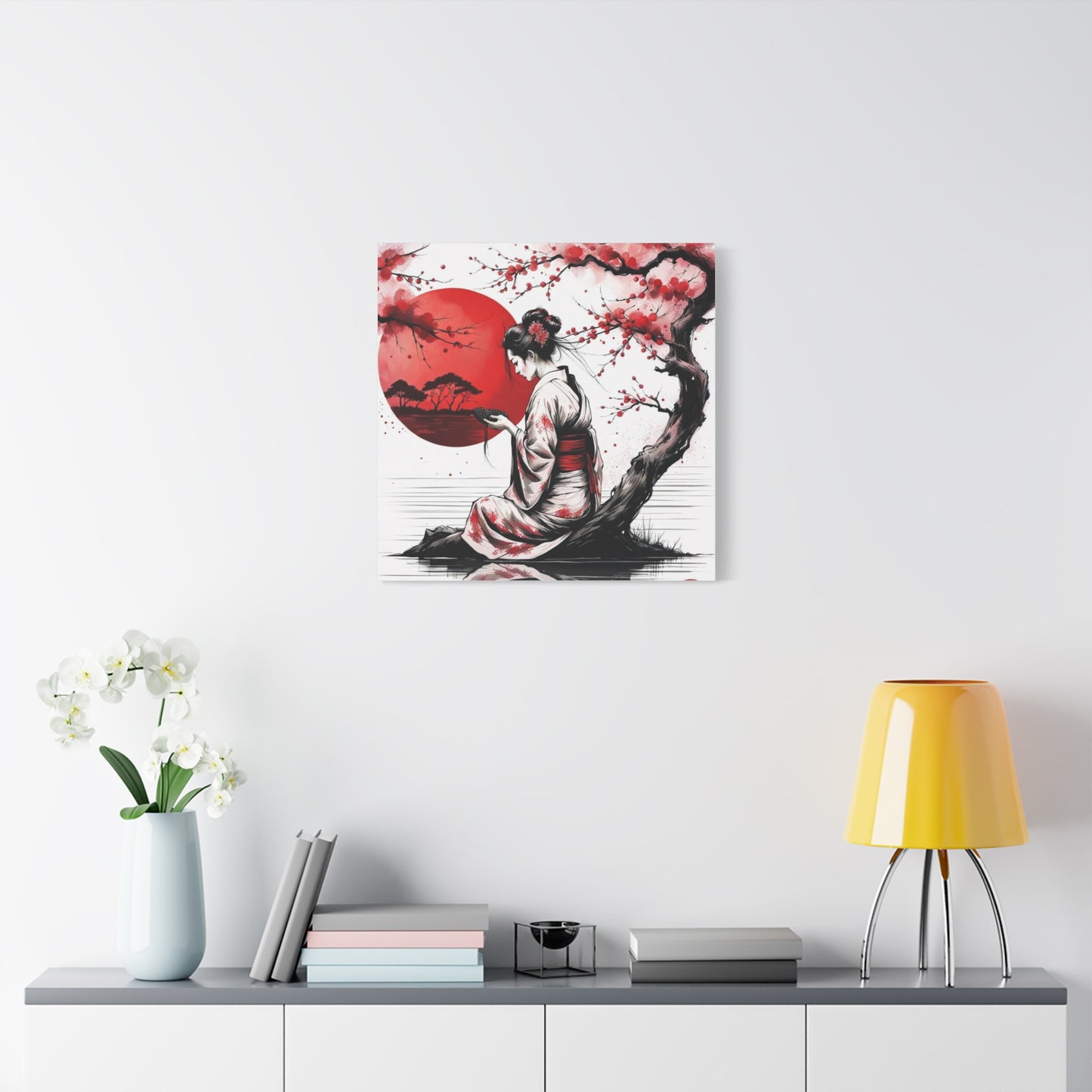 Geisha by the Tree Asian Abstract Art