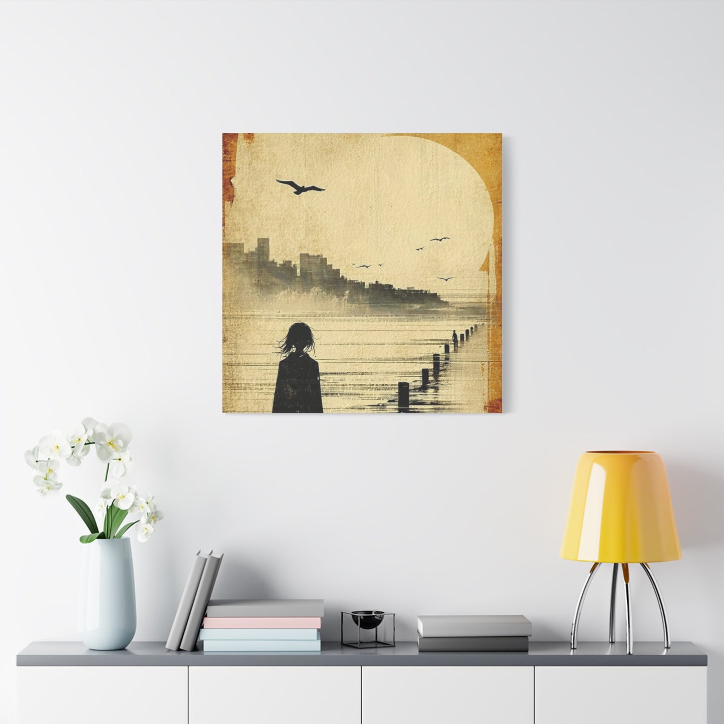 Girl on a Pier Abstract Art