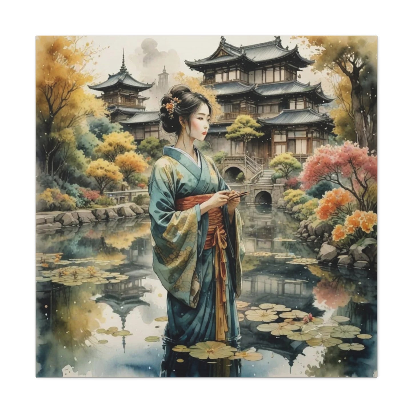 Geisha in the Pond Asian Abstract Art