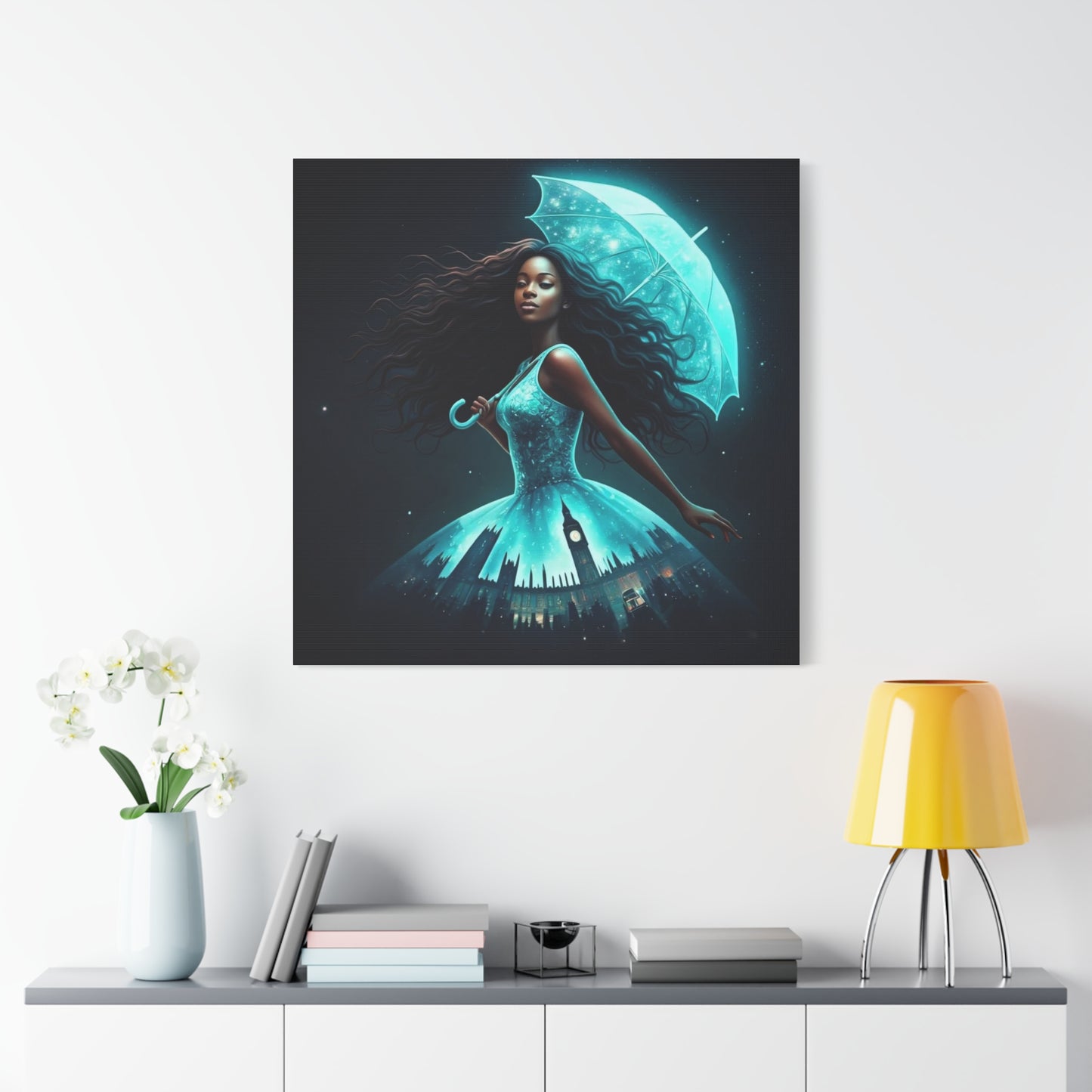 Beautiful Black Woman w Umbrella Canvas Art