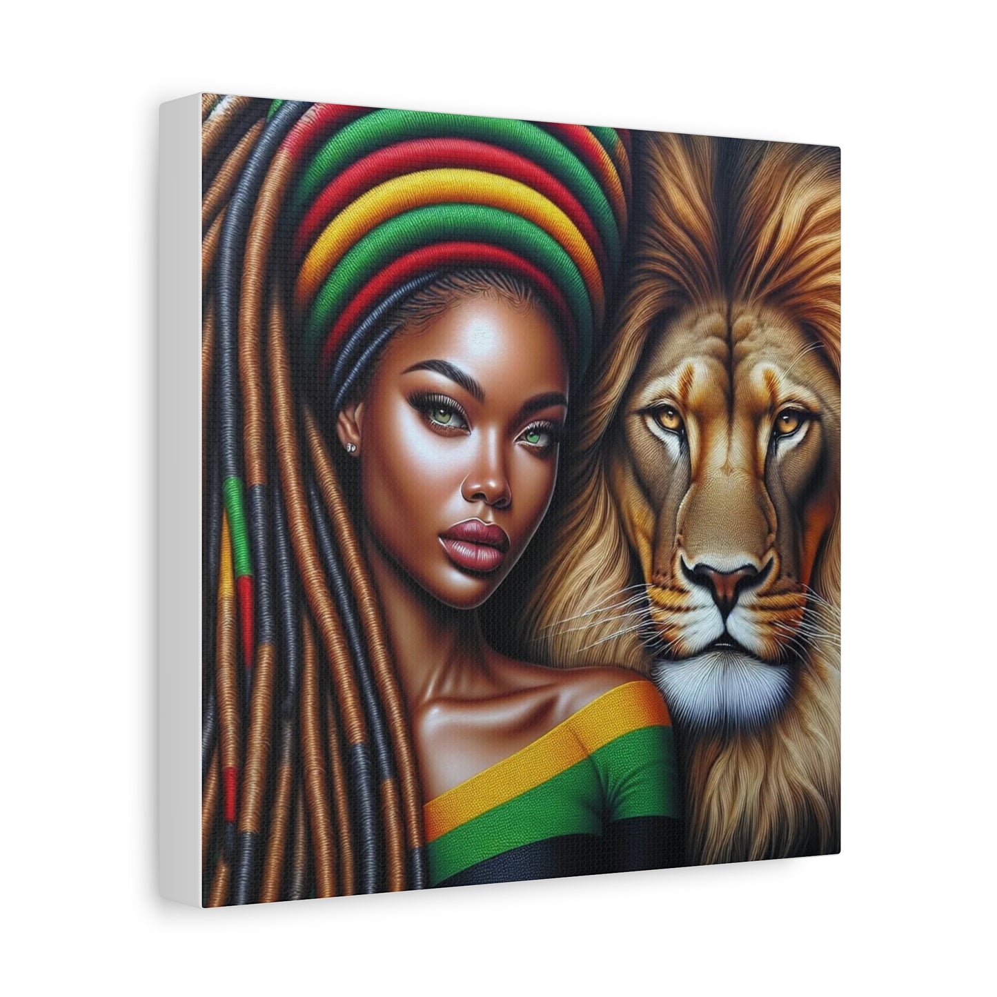 Beautiful Black Woman and Her Lion Canvas Art