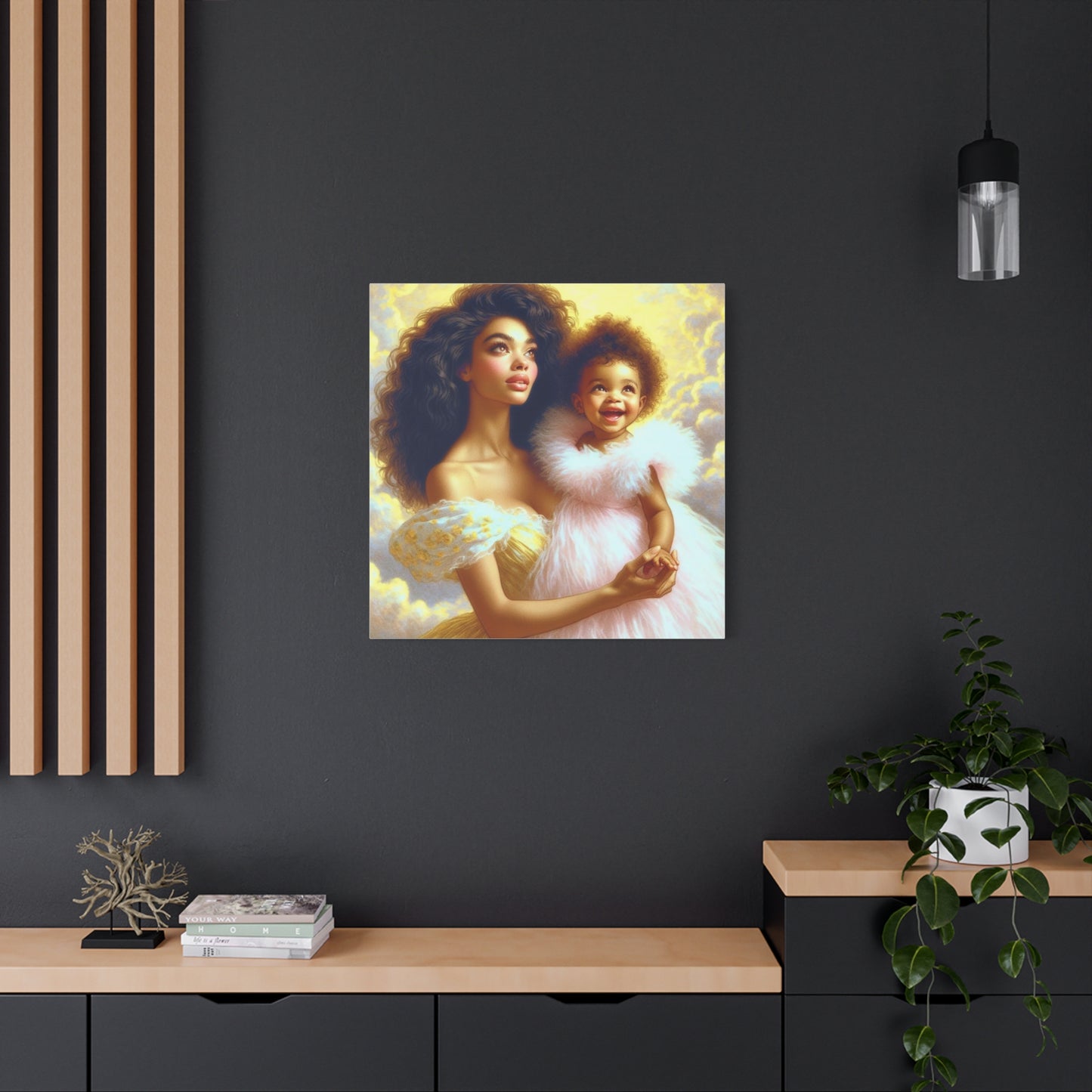 Mother and Daughter Black Canvas Art
